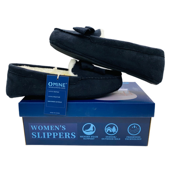 Women's Size 11/12 XL Black Omine Ultra Soft Memory Foam Flat Moccasin Slippers - Picture 2 of 5